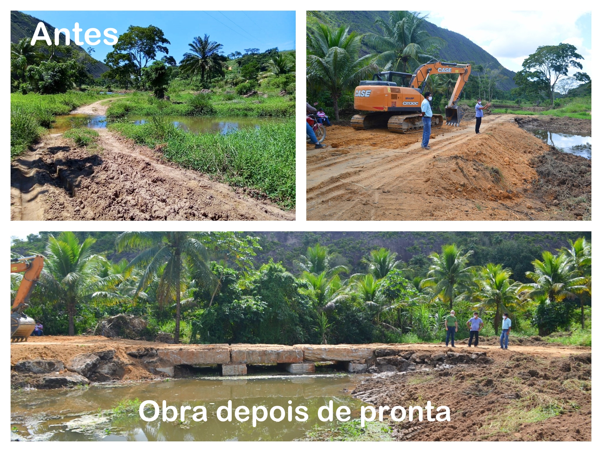 Construção de ponte com blocos de granito em parceria com produtor rural no Córrego Grande
